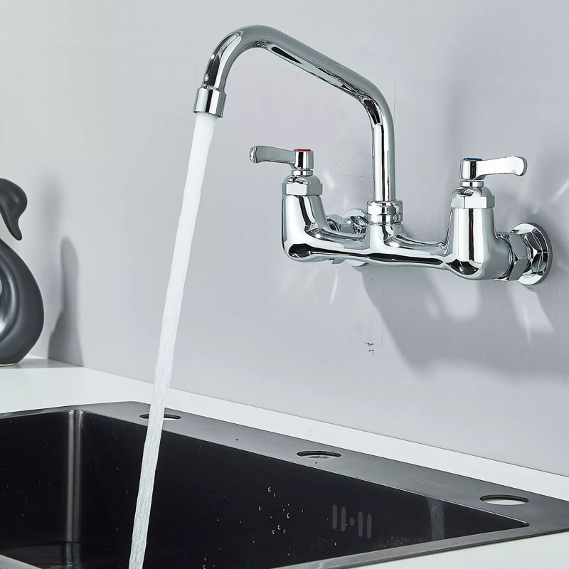 Double-Handle 2-Hole Wall-Mount Bridge Kitchen Faucet