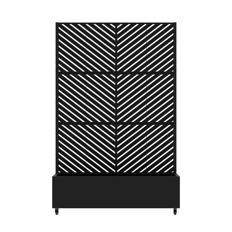 Metal Planter Box with Trellis with Wheels, 72" H x 47" W x 16" D, Black, 1