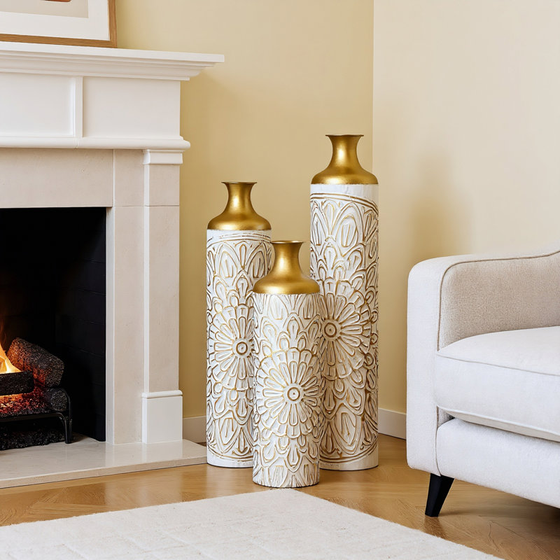 Vase d'appoint 3 pièces, vase de sol en métal pour la maison