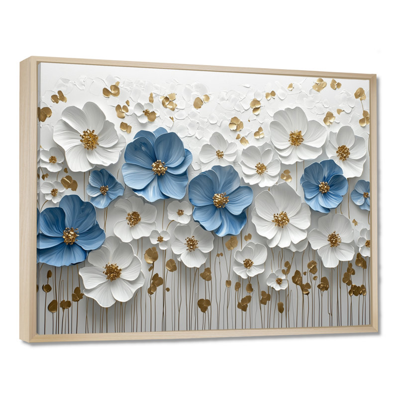 Ikramudeen II - Floral Wall Art, H 16 po x l 32 po, Impression encadrée flottante, Crème, crème