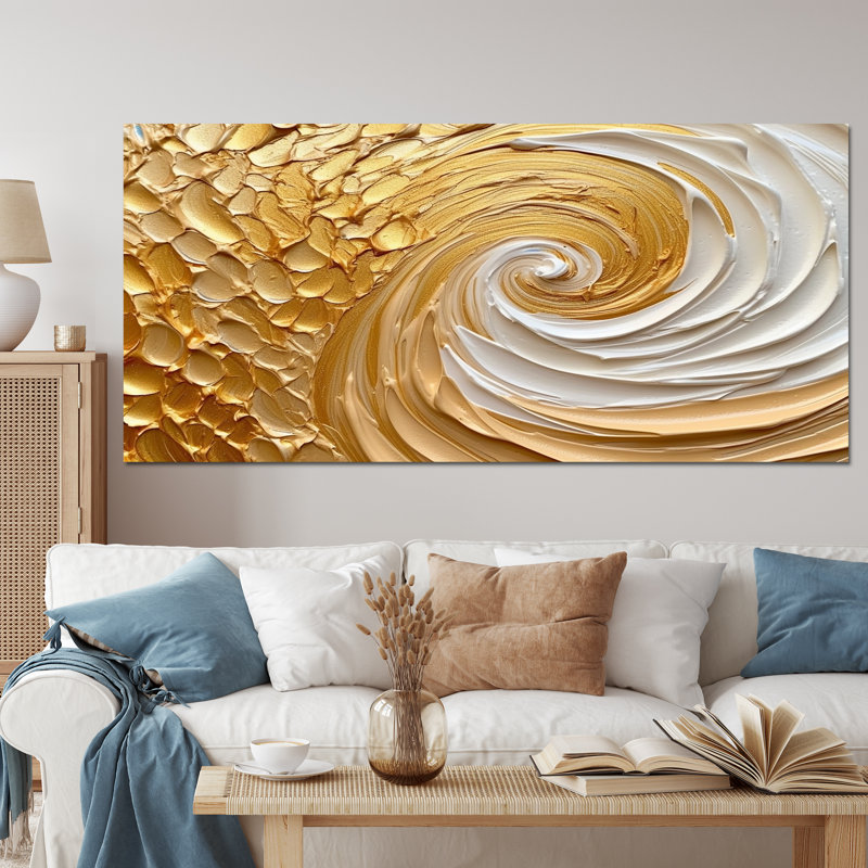 Art mural abstrait sur toile, spirale dorée, reproduction moderne - tourbillon éternel doré I, Toile tendue