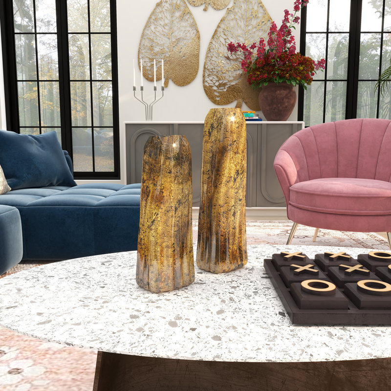 Ensemble de 2 vases en verre, Brun, H 14,5 po x l 4,5 po / H 12,1 po x l 4,2 po