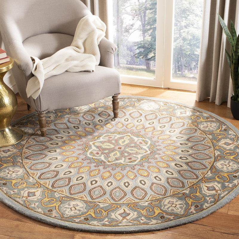 Gideon Hand Tufted Wool/Cotton/Latex Oriental Rug in Gray/Blue, Round 8'
