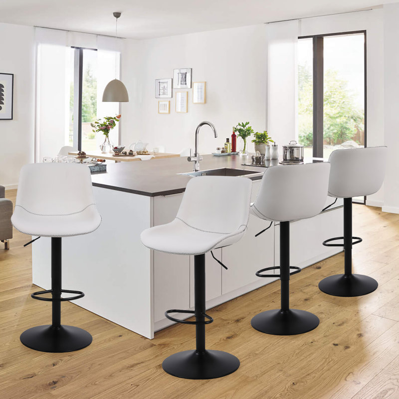 Swivel Upholstered Adjustable Height Counter Stool with Metal Frame, White, 4