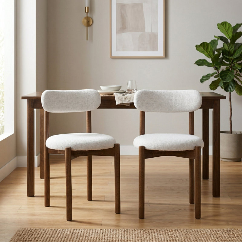 Elmora Set of Two Walnut Effect Solid Wood Dining Chairs, Beige