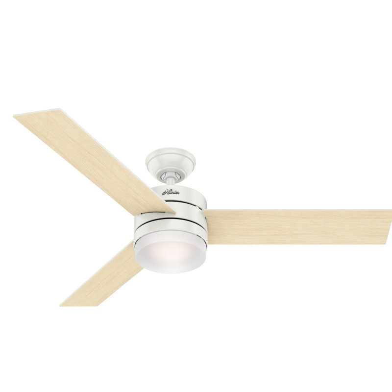 54" Exeter 3 - Blade Standard Ceiling Fan with Remote Control and Light Kit Included, White with Beige Blades