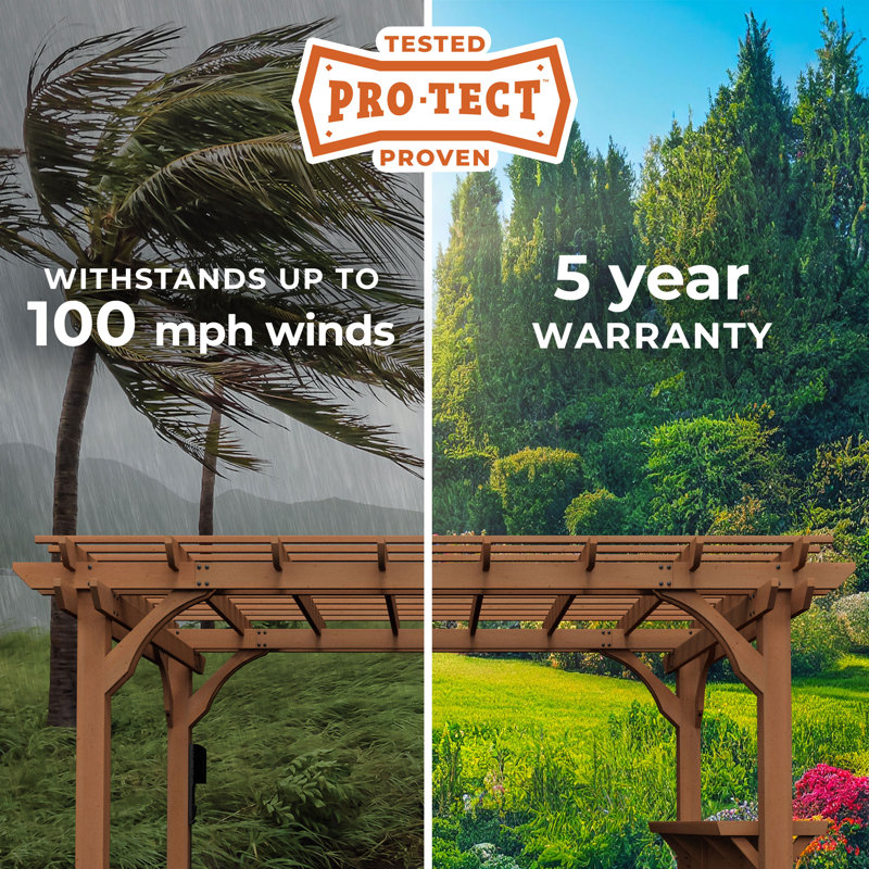 Backyard Discovery Ashland 14' x 10' Cedar Wood Outdoor Patio Pergola Kit with Trellis Roof and Built-In Bar Top
