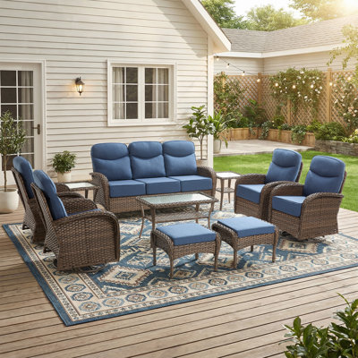Himonia 10-Piece All-Weather Wicker Patio Conversation Set With Sofa And 4 Swivel Gliders