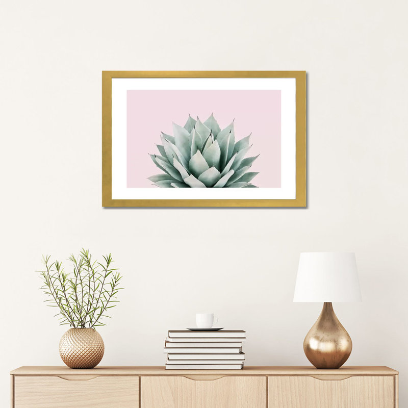 «Agave» par Sissi et Seb - impression d'art graphique, Papier encadré doré, H 16 po x l 24 po x P 1 po, Blanc