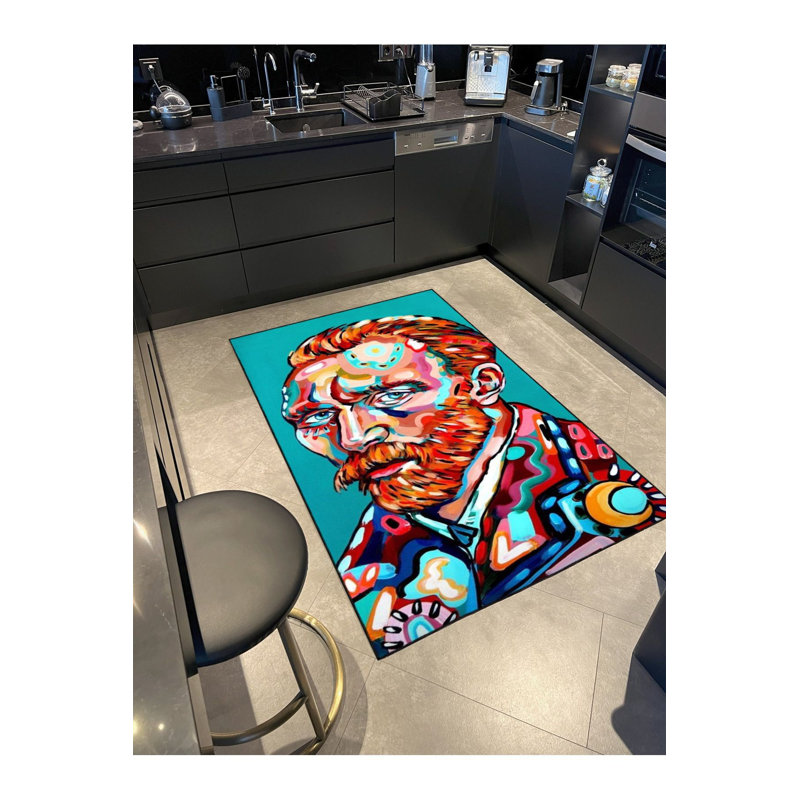 Tapis tissé à motifs modernes Modern Blue, Sous-tapis rond 3 pi 3 po inclus
