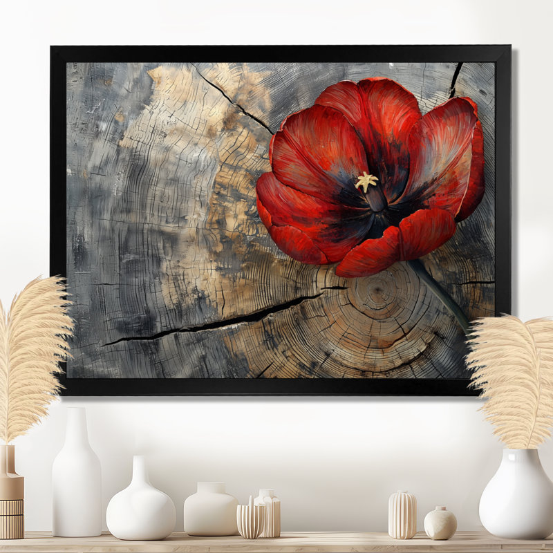 «Jacent Abstract Vivid Tulips Wood Slide - Tulips», art mural, H 24 po x l 32 po, Reproduction encadrée d'une seule photo
