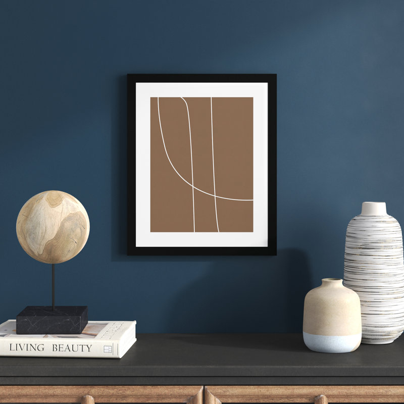 Modern Line Abstract 1 Mushroom Brown by The Creative Bunch Studio, White Framed, 17" H x 14" W x 0.8" D