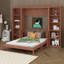 Lit escamotable double avec bureau, cadre de lit mural pliable en bois avec tablettes de bibliothèque, armoire de lit murale cachée pour adulte-307857534