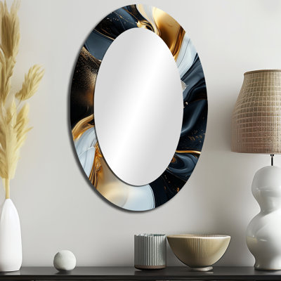 Gold And Black Captivating Marble III - Modern Oval Wall Mirror