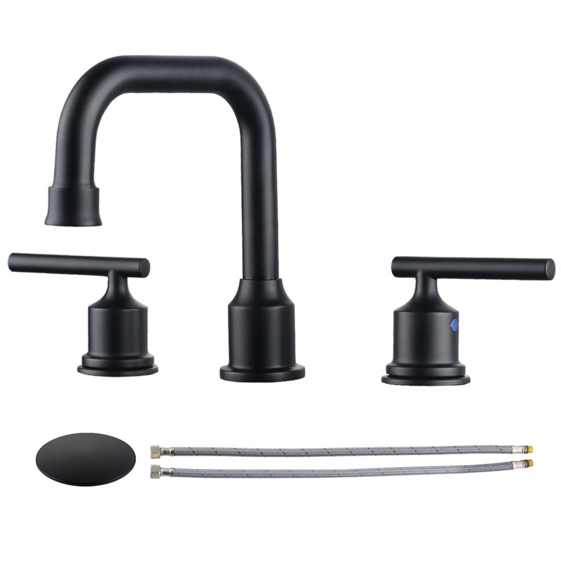 Matte Black Modern Widespread Bathroom Faucet with Pop-Up Drain