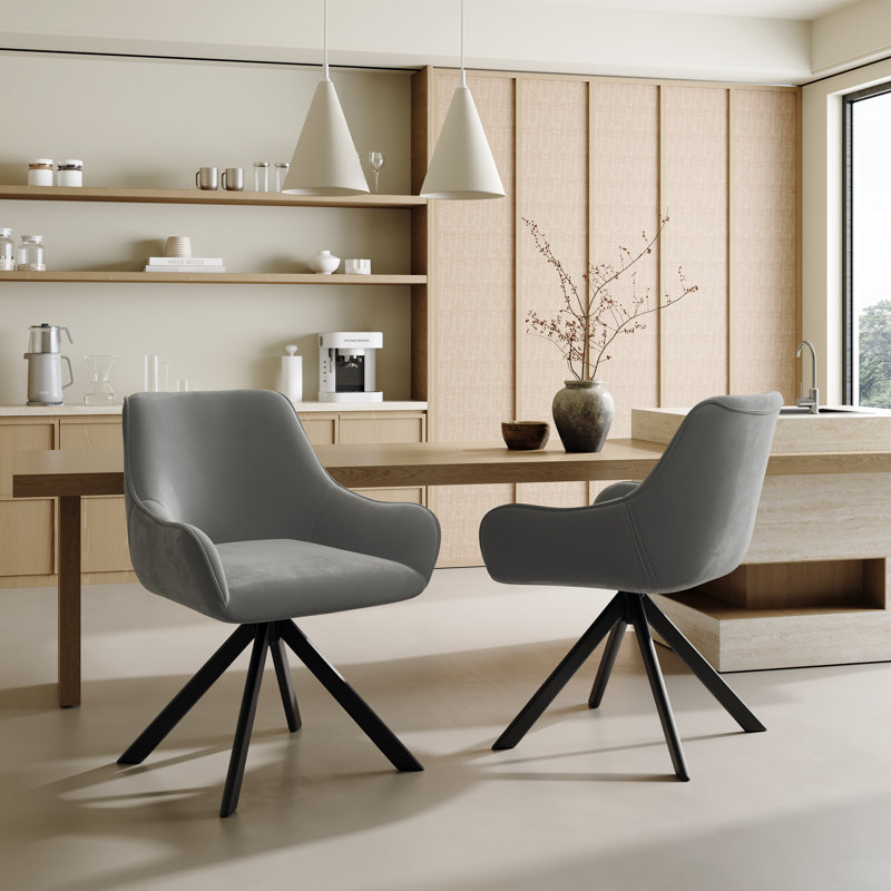 Gefjun 46cm H Swivel Dining Chairs, Modern Upholstered Armchairs for Dining Room Kitchen Living Room, Light Grey Velvet