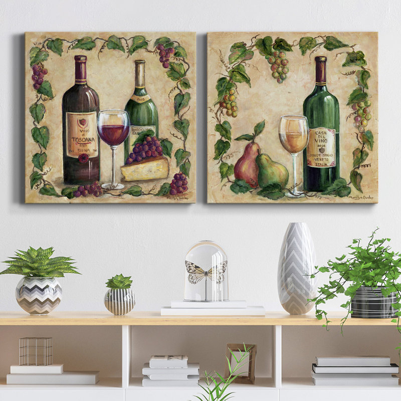 Vino Di Toscana - ensemble de 2 reproductions d'art sur toile tendue, H 16 po x l 32 po x P 1 po