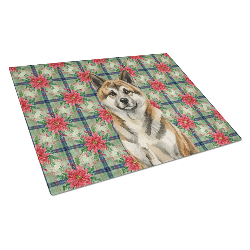 Planche à découper en verre Brindle Akita Christmas PoinsettIas, Bringé