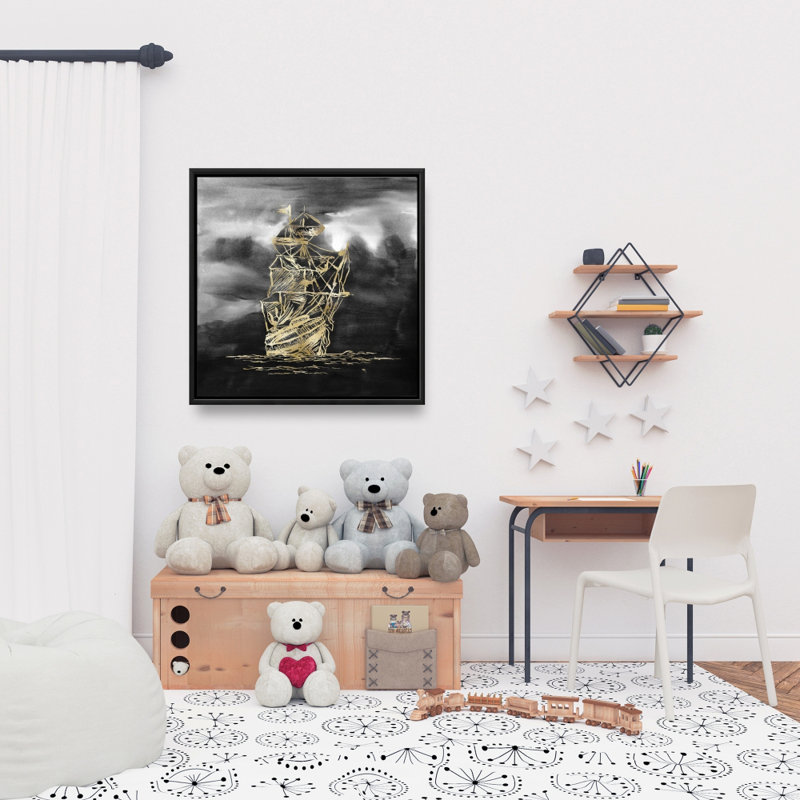 " Sailing Little Ship Illustration Gold "