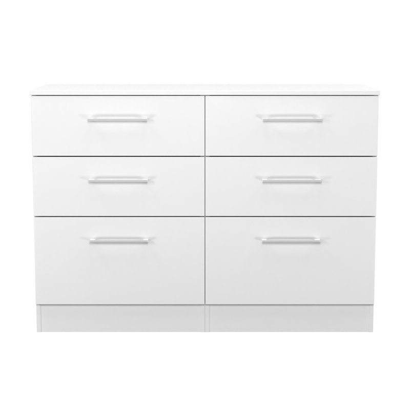 Fully Assembled Ajrie 6 Drawer 112Cm W Double Dresser, White Gloss