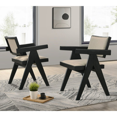 Ensemble de 2 fauteuils de salle à manger avec siège rembourré beige, noir