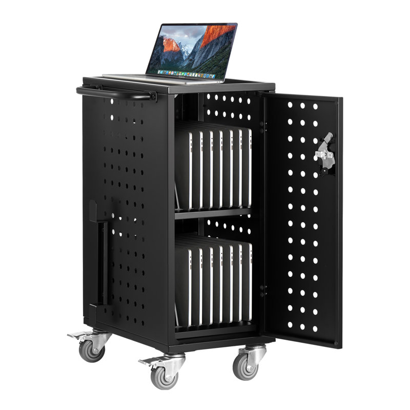 Chariot de chargement, station de chargement mobile pour 16 appareils, compatible avec les écrans jusqu'à 15,6 pouces, chariot de chargement pour bureaux et salles de classe, tablettes et ordinateurs portables, conçu pour les Chromebooks