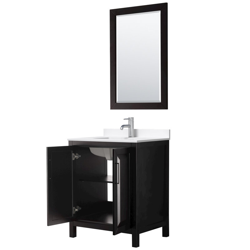 Daria 30 in. with Mirror Vanity, White Quartz, Brown, Polished Chrome