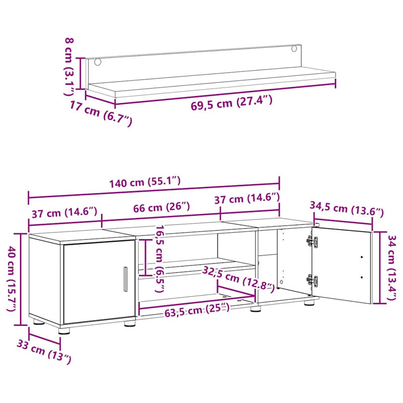 4 Piece TV Cabinet Set 4 Pcs Engineered Wood, Old Wood