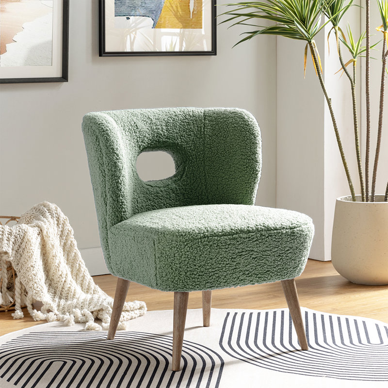 Chaise d'appoint rembourrée en bois Corinne, Velours sauge
