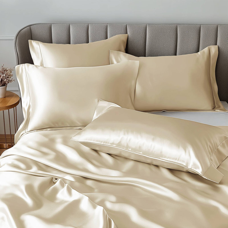 Satin Champagne 100% Satin Luxury Wrinkle Resistant 6-Piece Cal King Sheet Set, Champagne