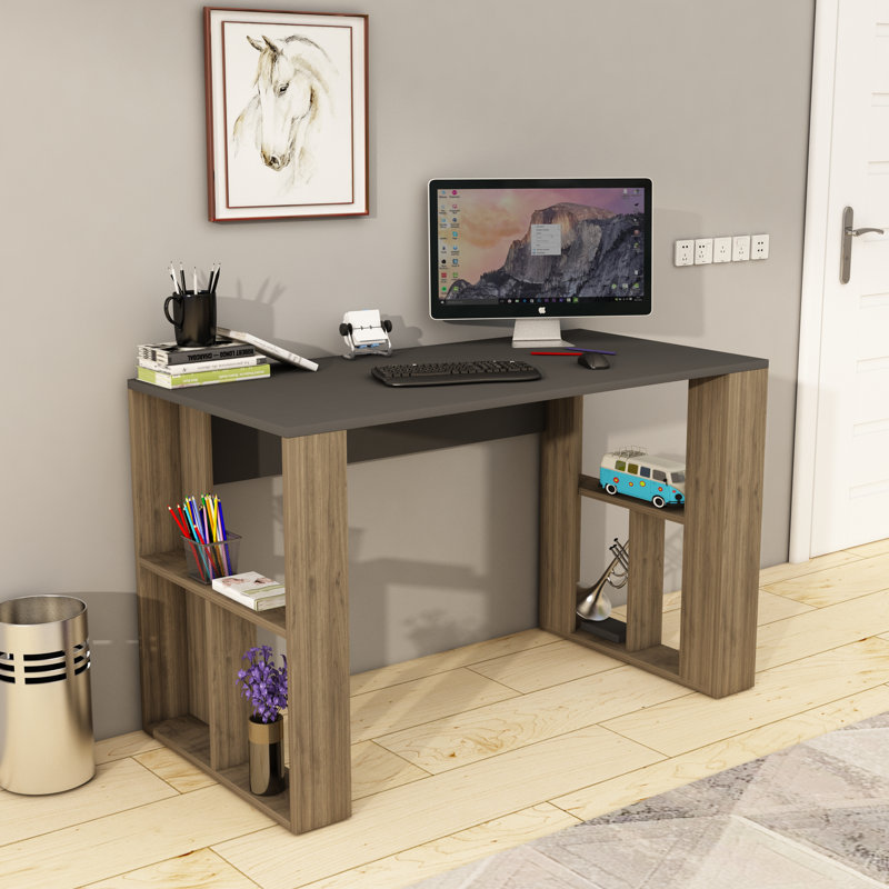 Enika Computer Desk, Walnut, Anthracite