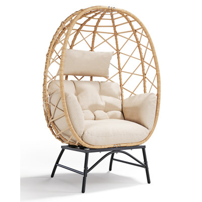 Ecolounge Modern 55"H Patio Wicker & Fabric Egg Chair , Indoor& Outdoor Oversized Lounge Chair With Cushions