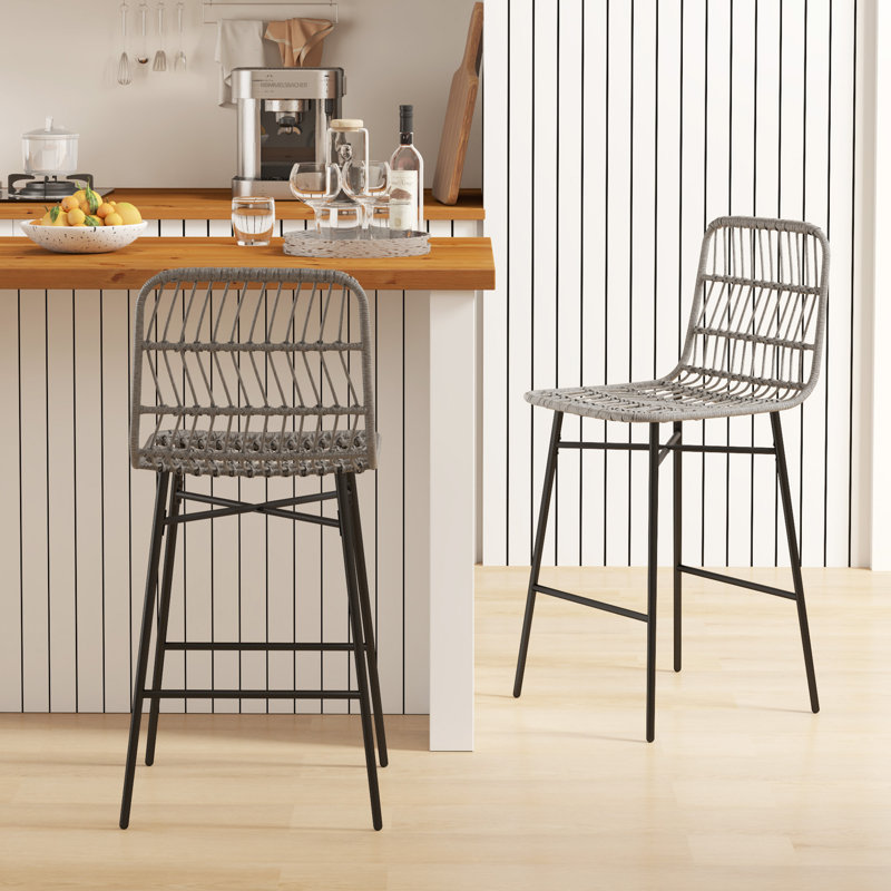 Ensemble de 2 tabourets de bar à hauteur de comptoir en rotin avec dossier , Gris