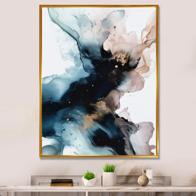 Bleu et noir pierre fluide I - art abstrait sur toile marbrée