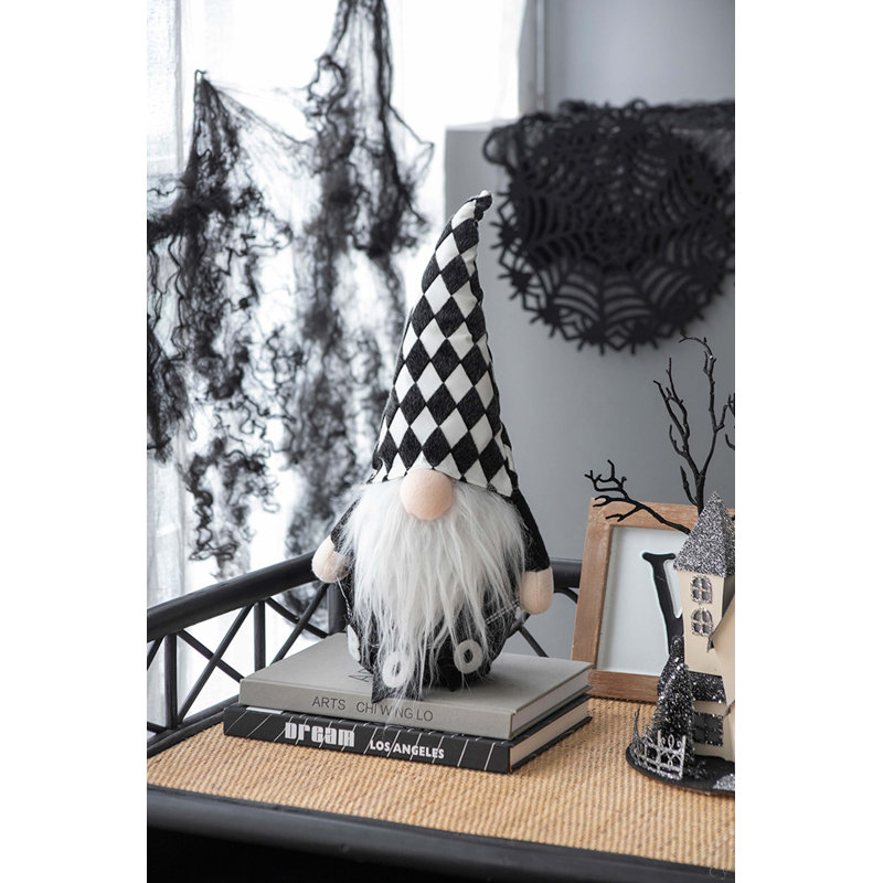 Ensemble de 2 décorations de gnome d'Halloween en tissu pour les fêtes, H 8,3 po x l 4,7 po x P 15,7 po, Noir, blanc
