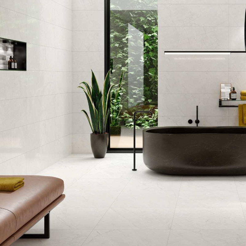 Milos Sky 12'' x 40'' Ceramic Marble Look Wall Tile