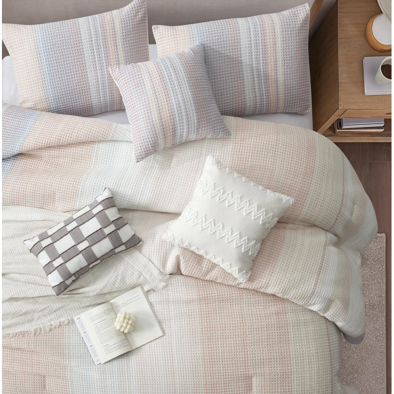 Cosette Ombre Stripes Comforter Set, California King + Additional Pieces, Pink Ombre