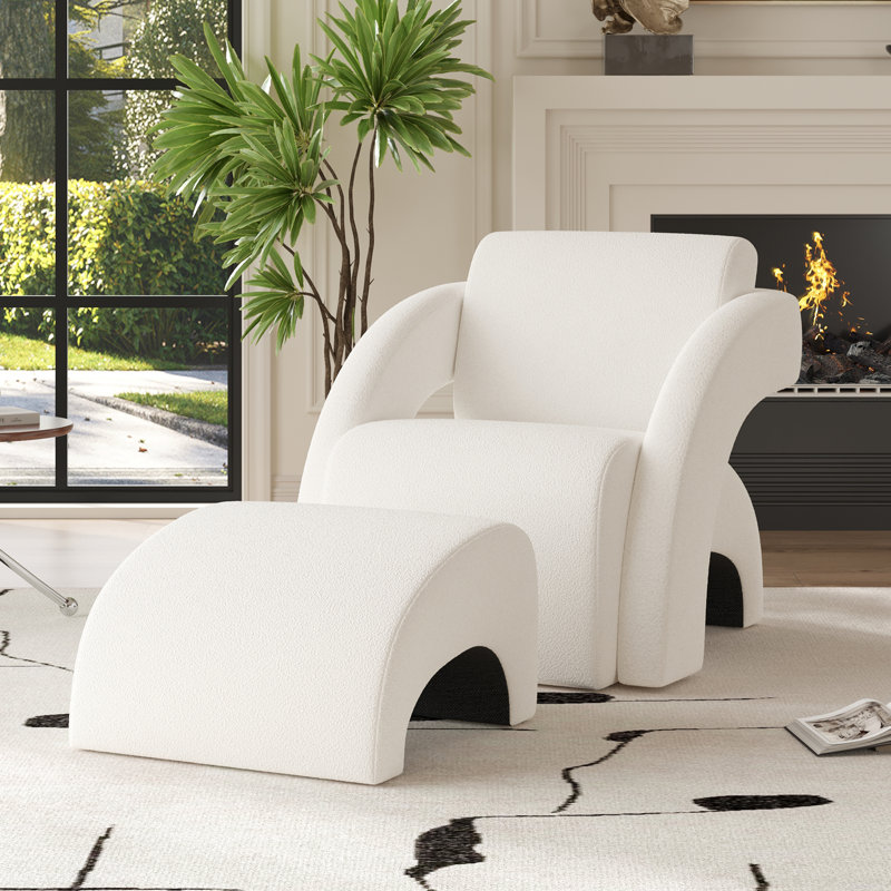 Fauteuil rembourré avec repose-pieds, Beige