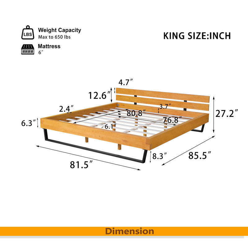 PINE WOOD BED FRAME, King