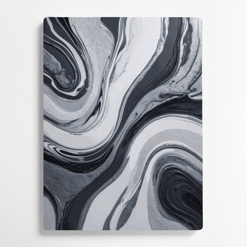 Abstrait fluide, art mural gris en métal 87, H 11 po x l 14 po