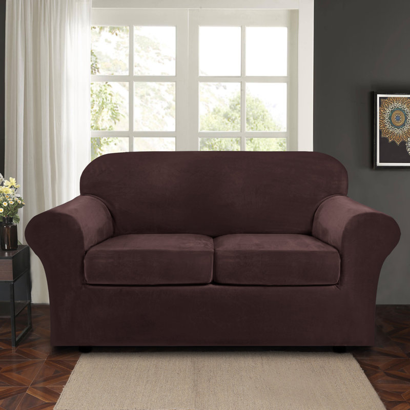 Housse pour causeuse à coussins carrés/rectangulaires, Velours brun