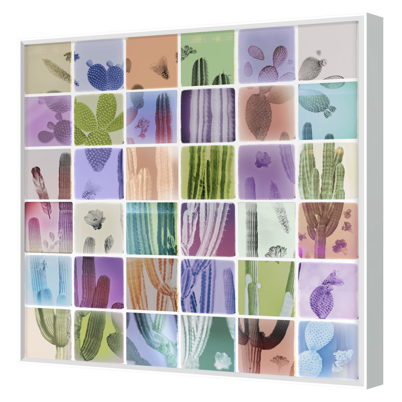 Analog Cacti Print by THE Studio, 20" H x 20" W, White Framed