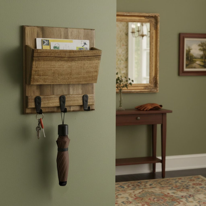 Wall Acacia Mail Organizer Key Holder