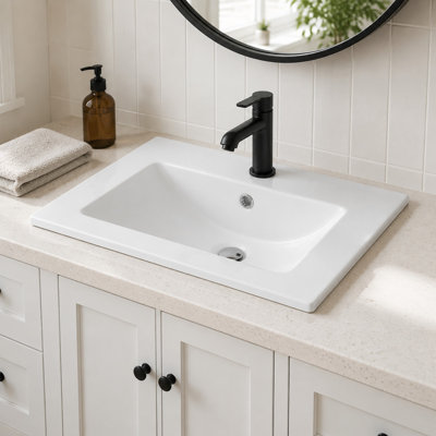 24" Bathroom Ceramic Drop-in Sink with Overflow without Faucet