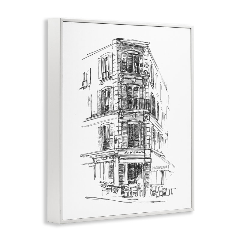 «Parisian Boulevard Study», giclée par Ethan Harper, H 30 po x l 24 po, Estampe numérique encadrée blanc bord de mer