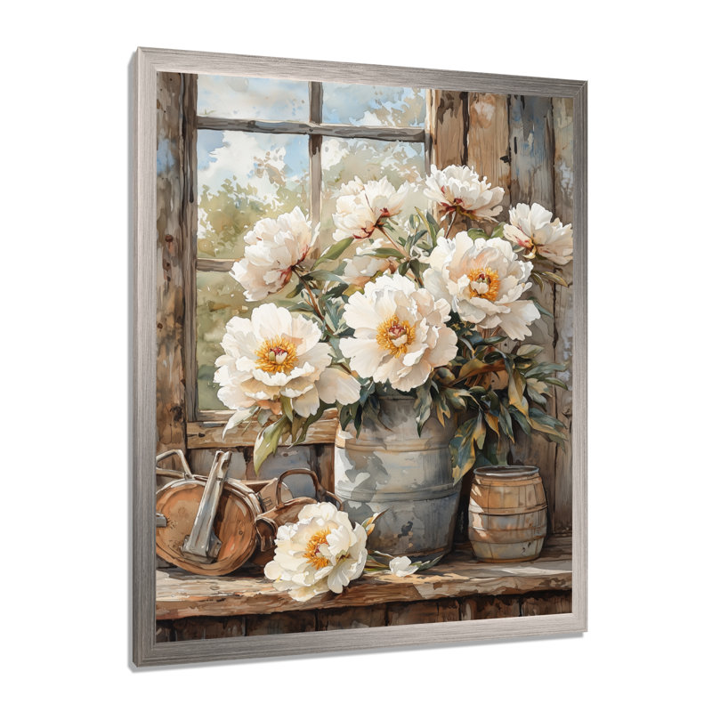 Drashawn - Floral Wall Decor, 32" H x 16" W, Silver, Framed Print without Mat