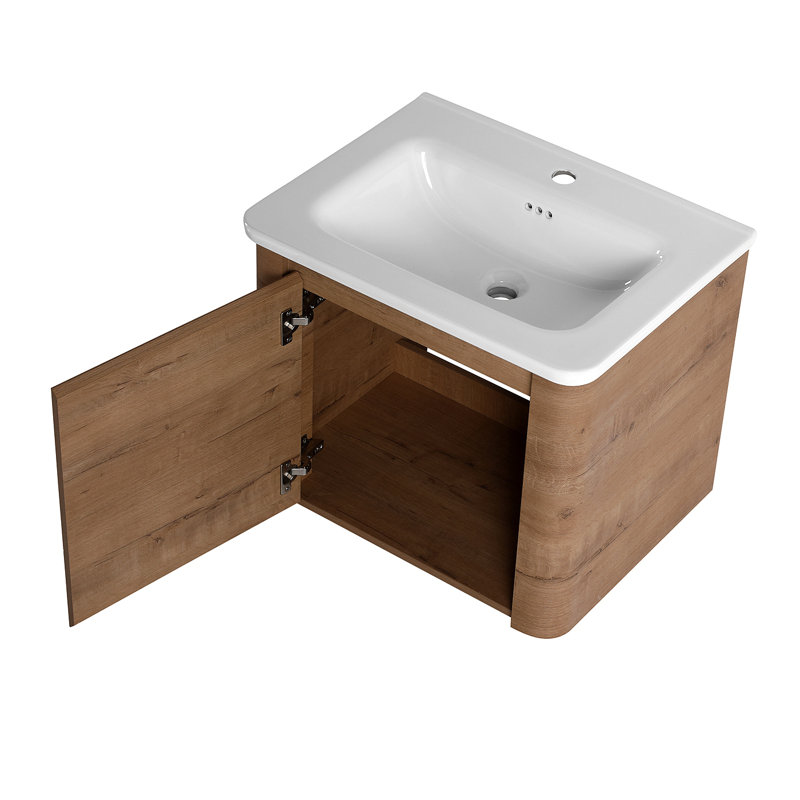 Meuble-lavabo mural avec lavabo en céramique blanche et porte à fermeture douce, emballage KD, contreplaqué, 24"