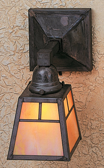 A-line 1 - Light Armed Sconce, Yes, Mission Brown, Gold White Iridescent