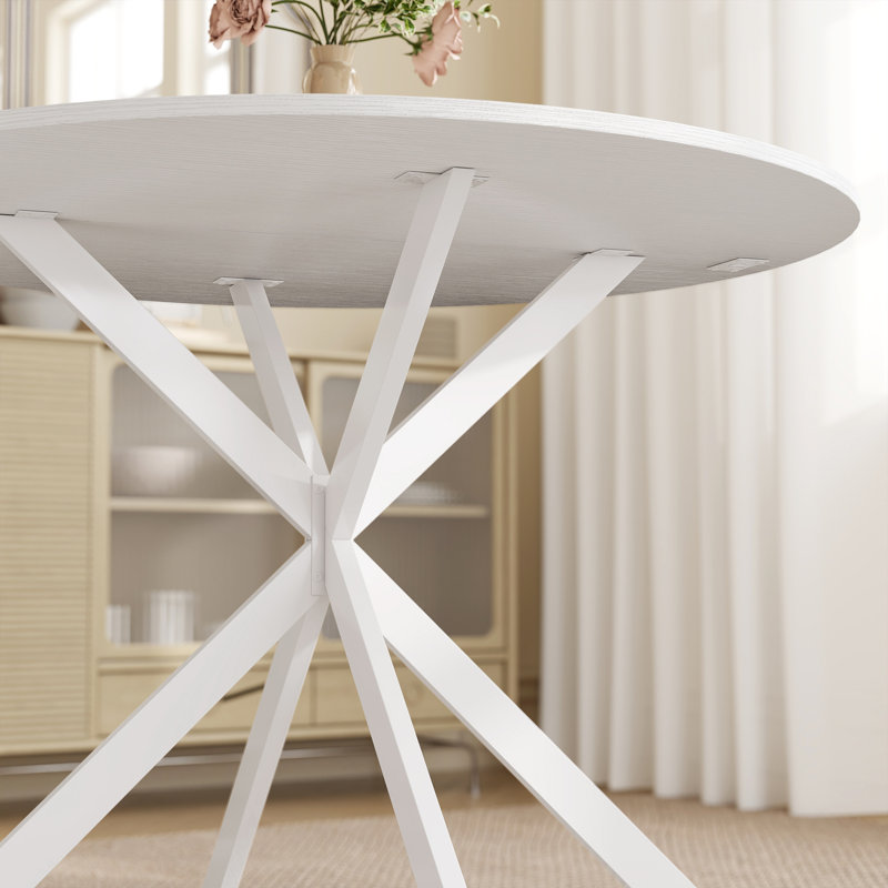 Table de salle à manger ronde pour 4 tables de cuisine avec pieds en acier, chêne blanc, Blanc, Chêne blanc