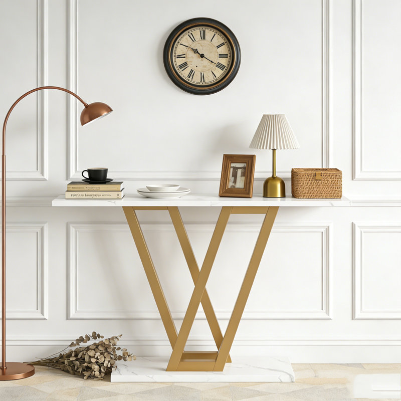 Console industrielle pour hall d'entrée, Marbre blanc